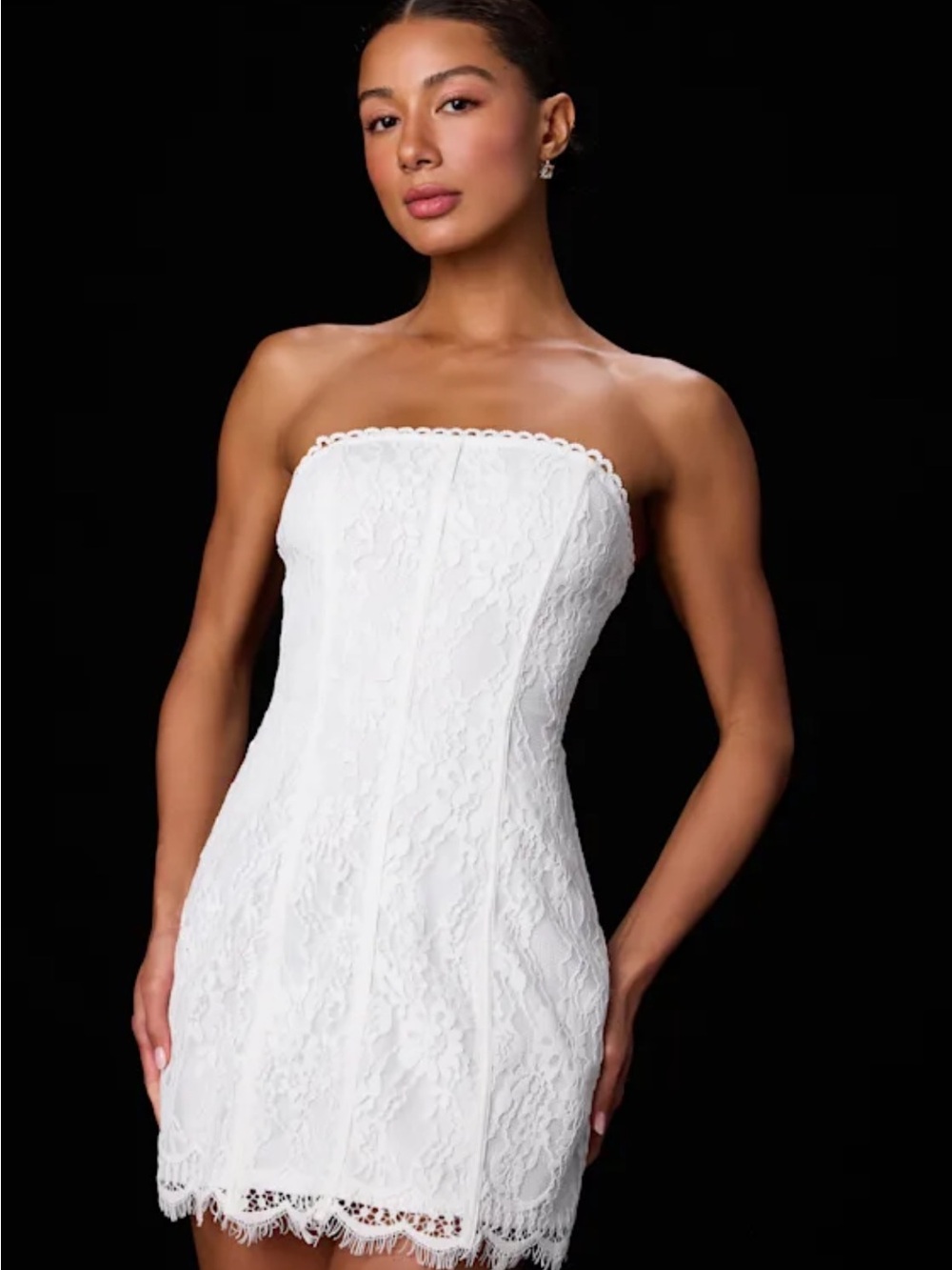 Lulu's White Strapless Lace Mini Dress